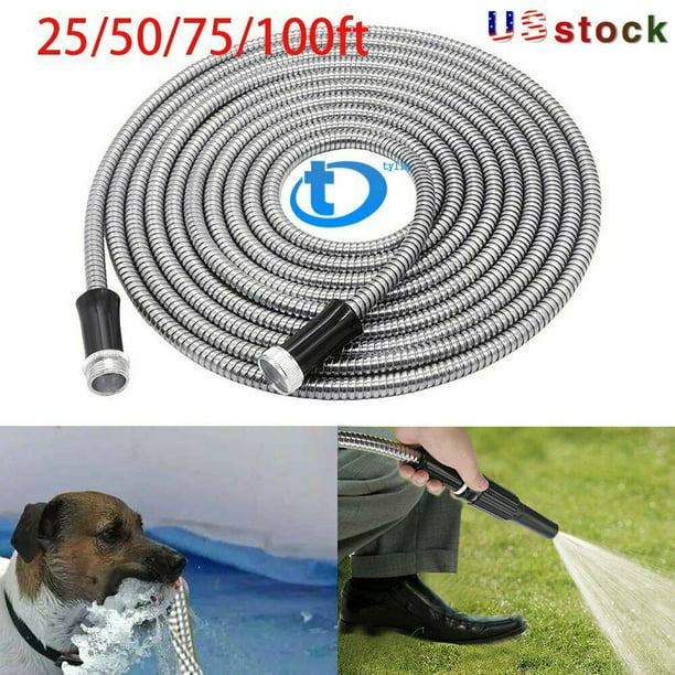Stainless Steel  garden hose Water Pipe 25/50/75/100FT Flexible US 